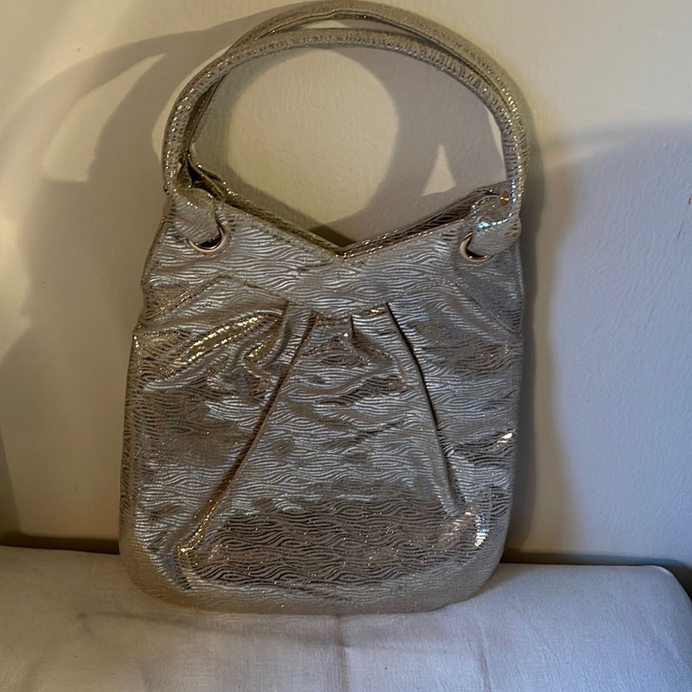 Lauren Merkin Shimmering Silver Pleated Satchel